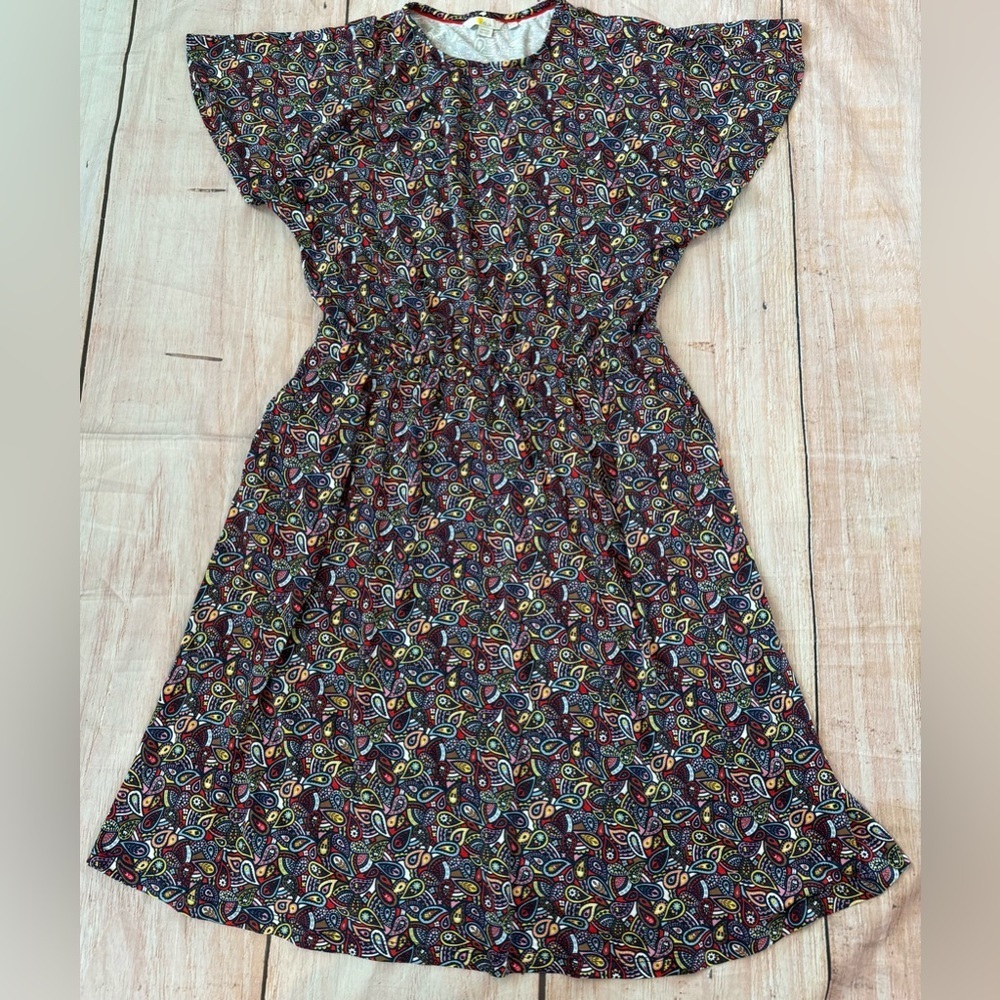 Boden Paisley Flutter Sleeve Jersey Dress elastic waist size 12L Woman’s